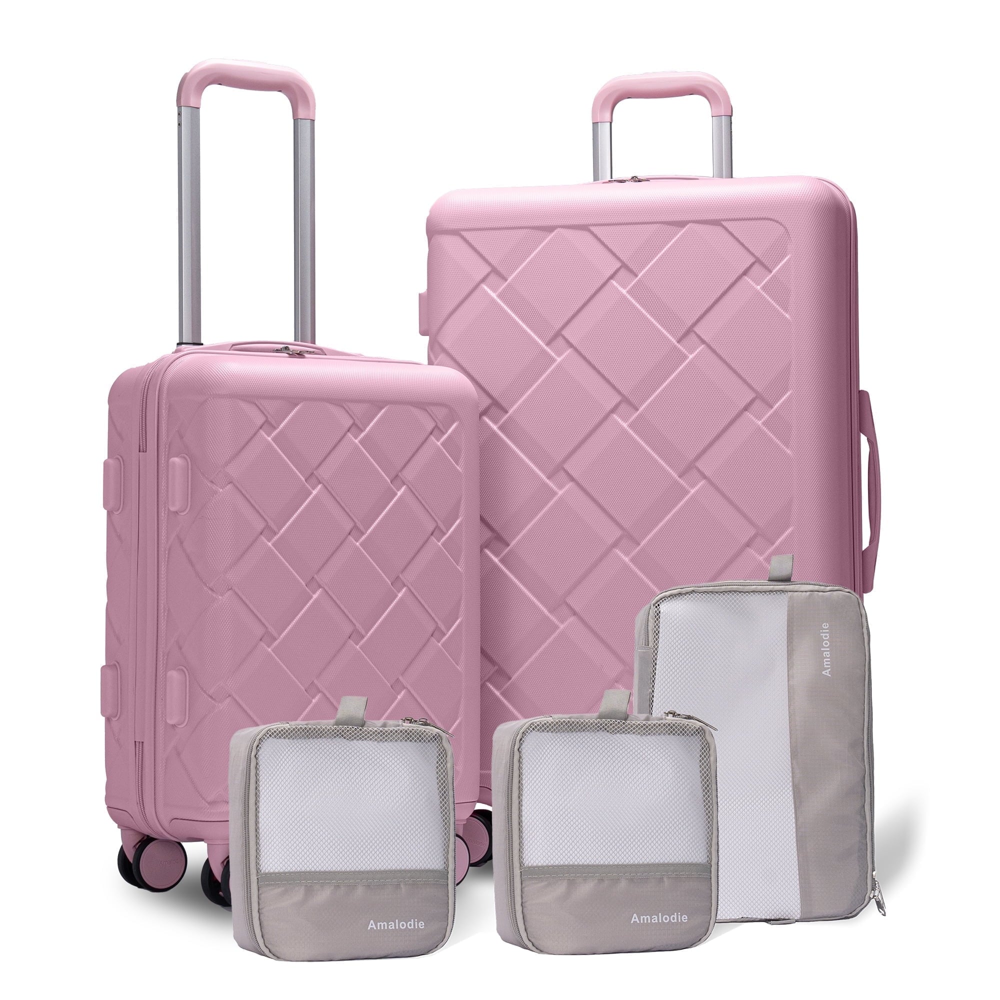 2 Piece Lightweight Hardshell Suitcase with Double Spinner Wheel and 3PCS Packing Cubes,(18"&26")PINK