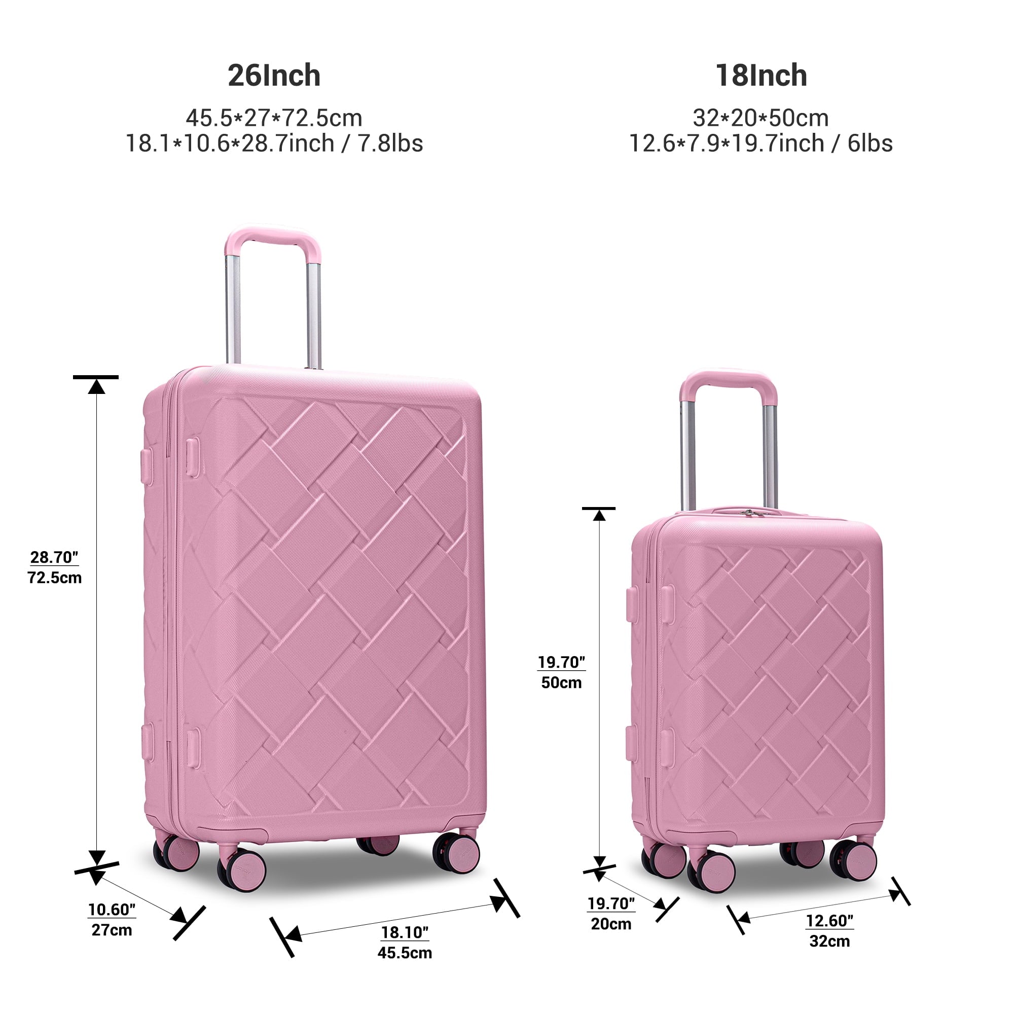 2 Piece Lightweight Hardshell Suitcase with Double Spinner Wheel and 3PCS Packing Cubes,(18"&26")PINK