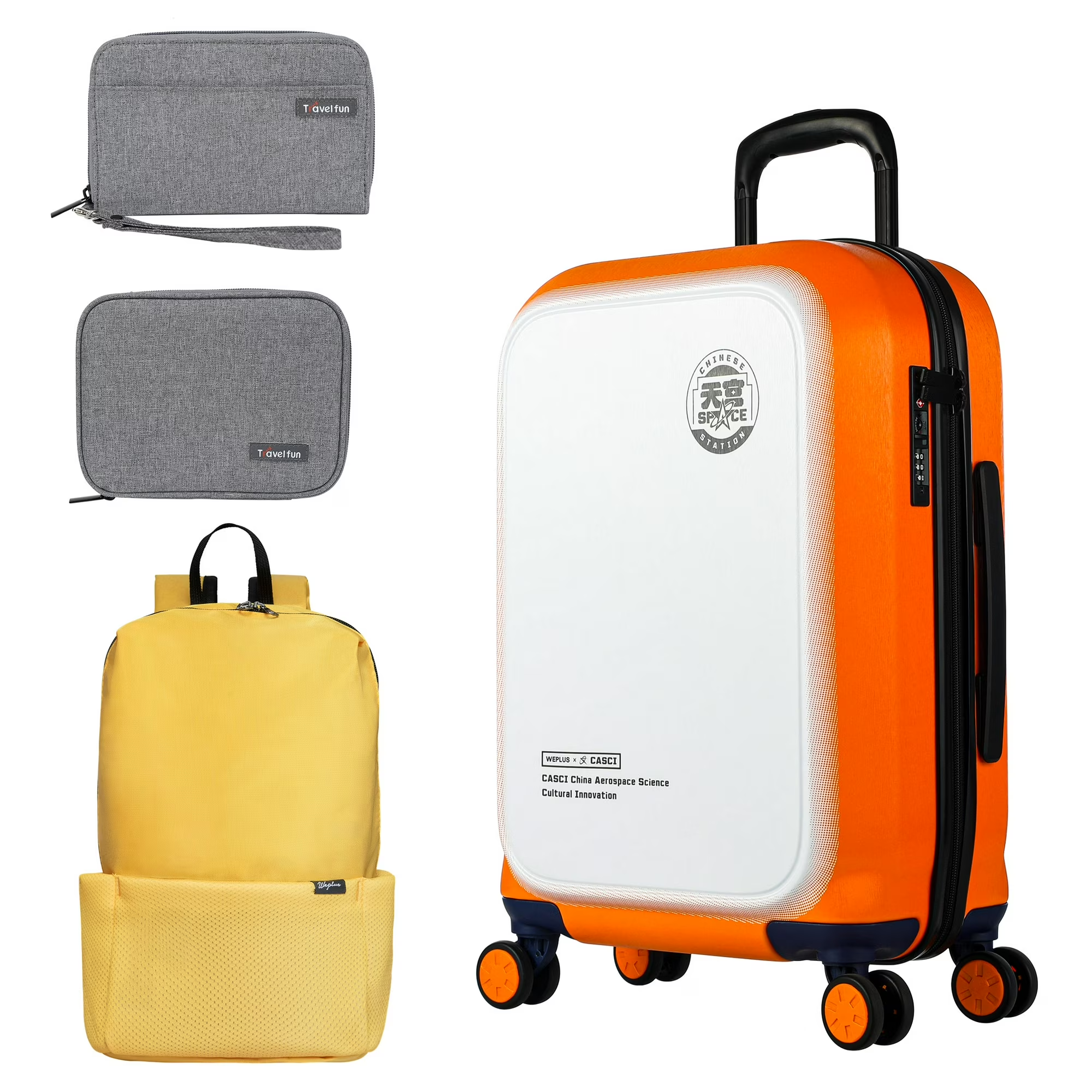 Orange-20"+3 Bag Luggage Sets 4 Piece,20" Hardside Carry-On Luggage