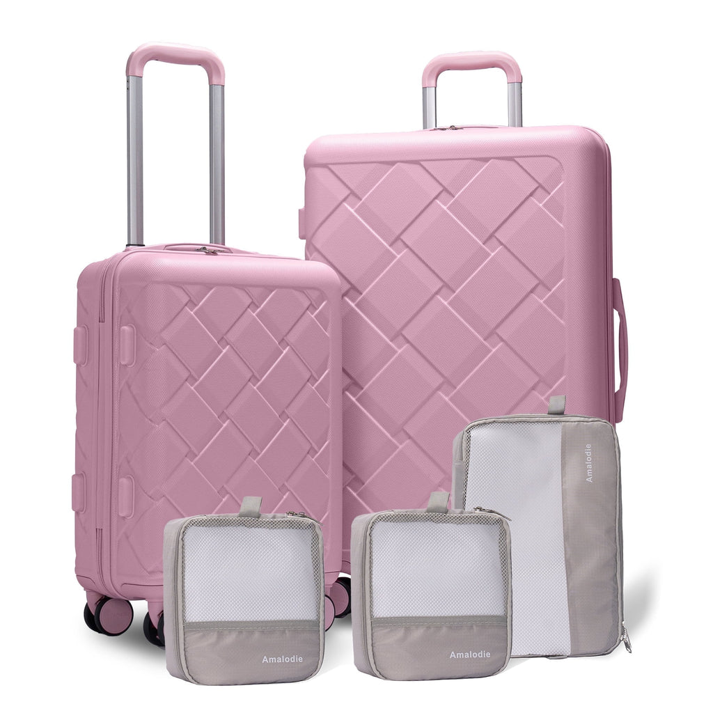 2 Piece Lightweight Hardshell Suitcase with Double Spinner Wheel and 3PCS Packing Cubes,(18"&26")PINK