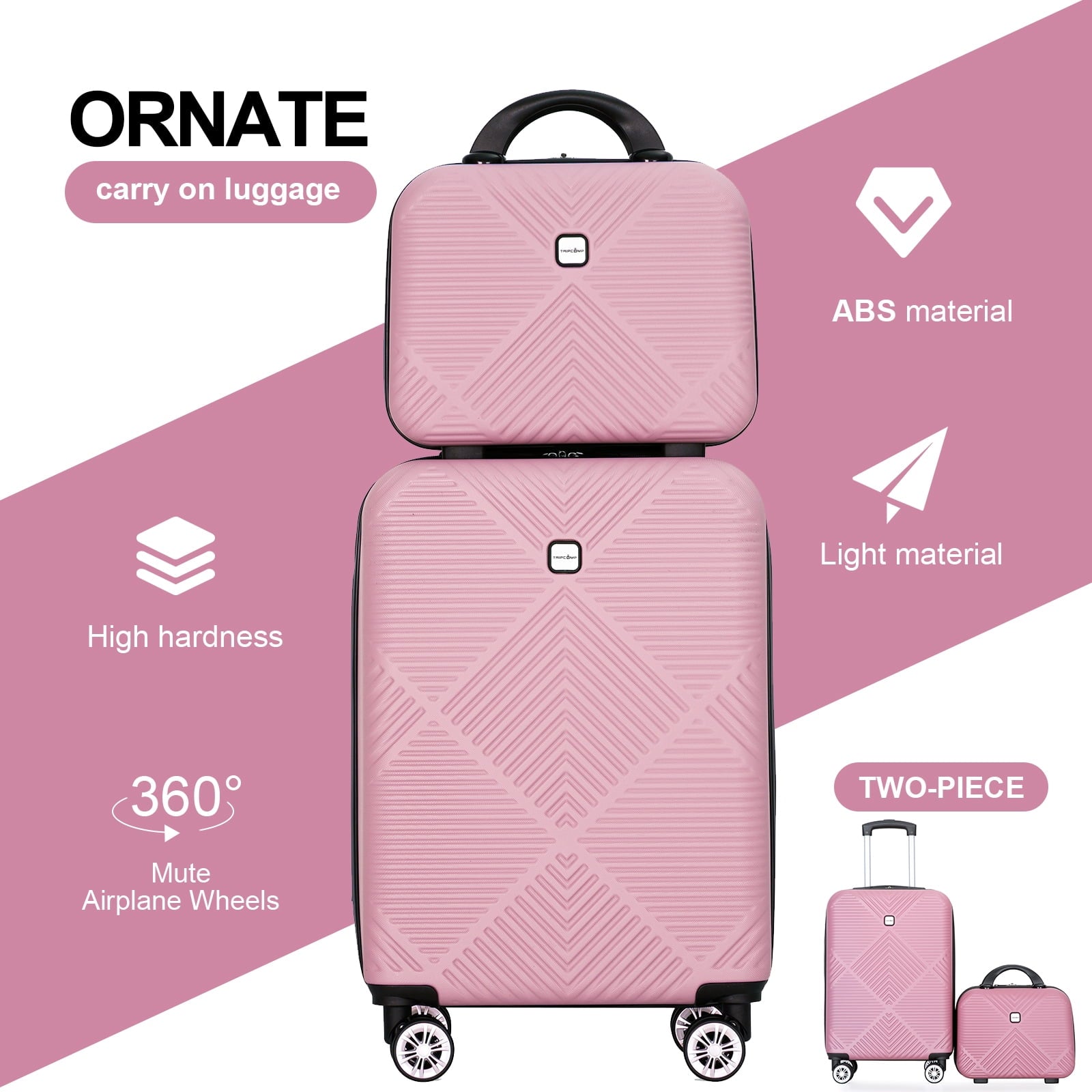 Luggage Sets 2 Piece Suitcase Set (14/20/)Hardside Suitcase with Spinner Wheels Lightweight Carry On Luggage(Pink)